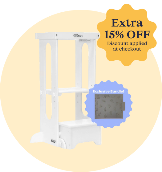 Little Partners Explore 'N Store Learning Tower with Limited Edition Silicone Mat, Soft White