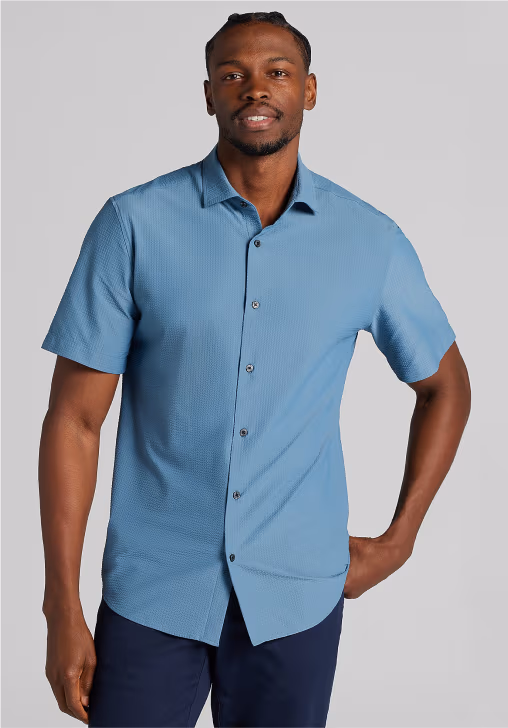 Awearness Kenneth Cole CHILLFLEX Modern Fit Short Sleeve 4-Way Stretch Button Up Shirt