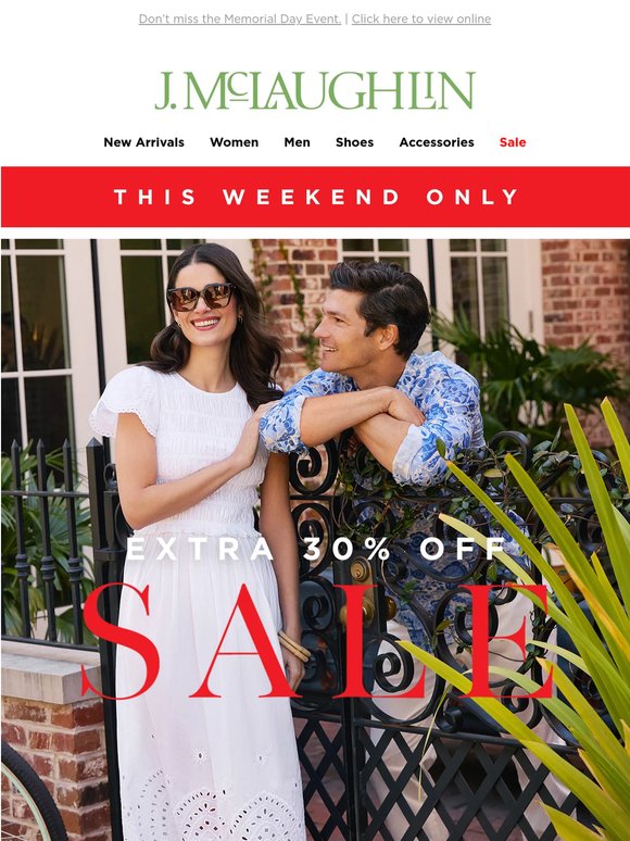 Extra 30% OFF: This Weekend Only!