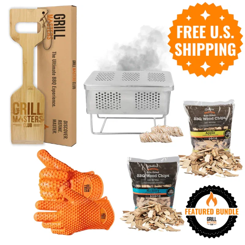 Image of Never Quit Smoking Bundle: Grill Scraper + Smoke Box + Apple & Hickory Wood Chips + BBQ Gloves