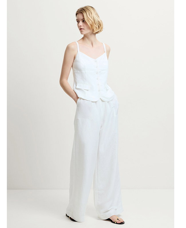 Cooper Linen Tailored Button Front White Cami Top