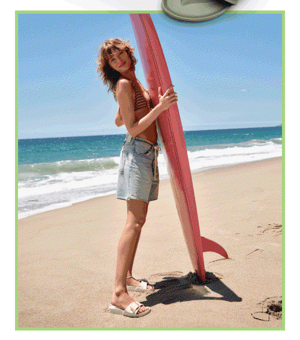 Images of models with Birkenstock sandals in the country side, on the beach and in the city