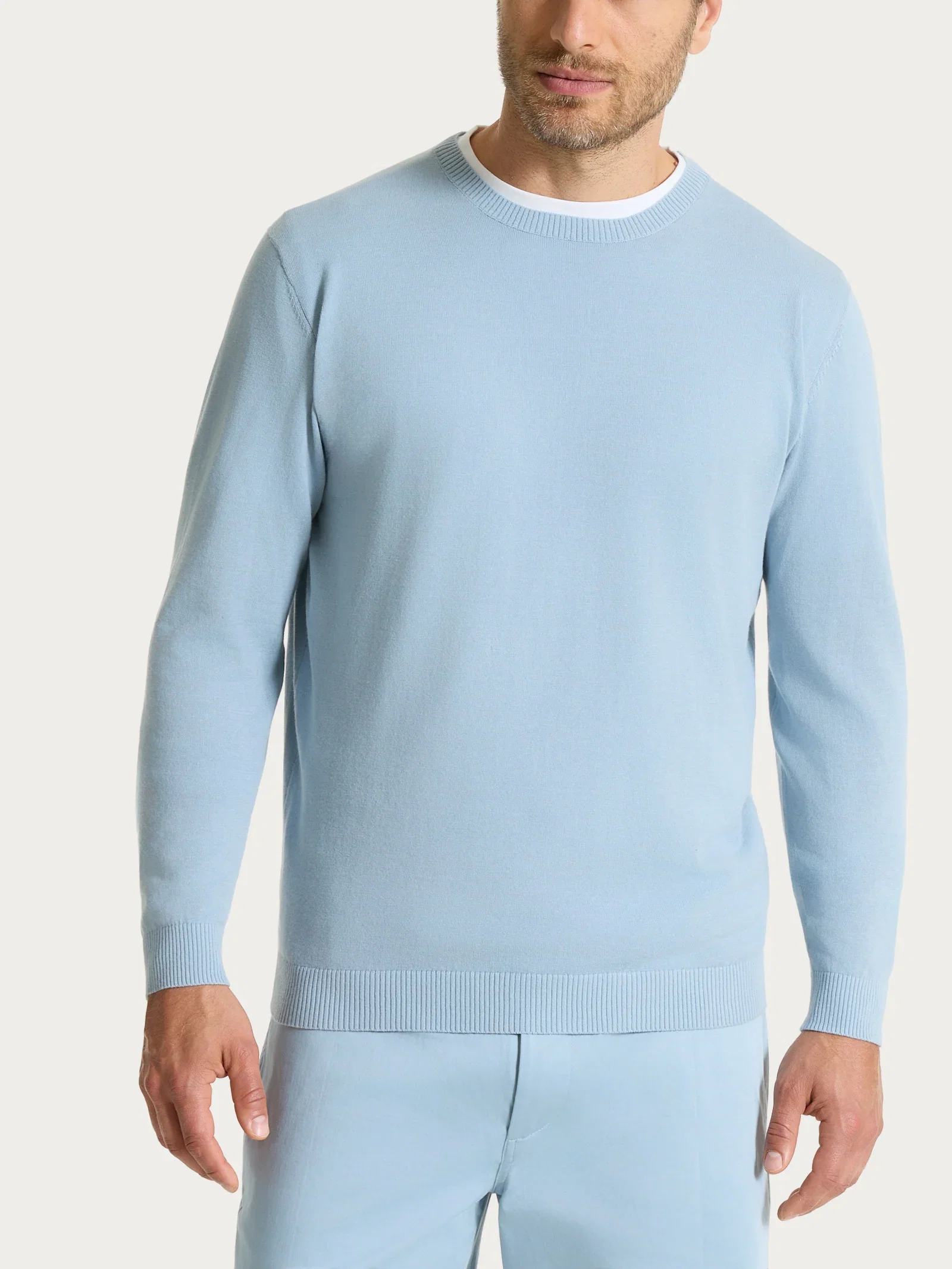 Image of Maglia a manica lunga in maglia rasata di Puro Cotone - Dusty Blue
