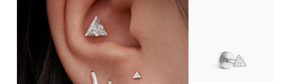 Invisible Set Triangle Diamond Threaded Stud Earring
