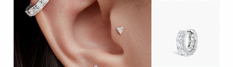 Invisible Set Elongated Princess Diamond Eternity Hoop Earring