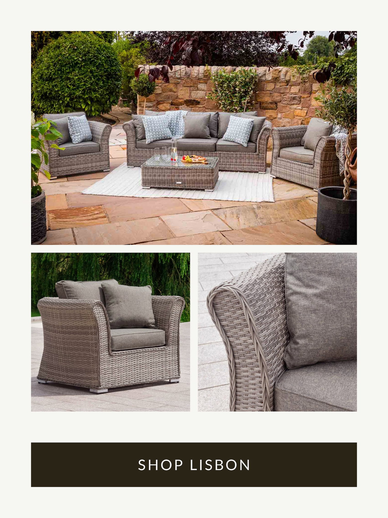 Lisbon 2 Seater Rattan Garden Sofa Set in Grey