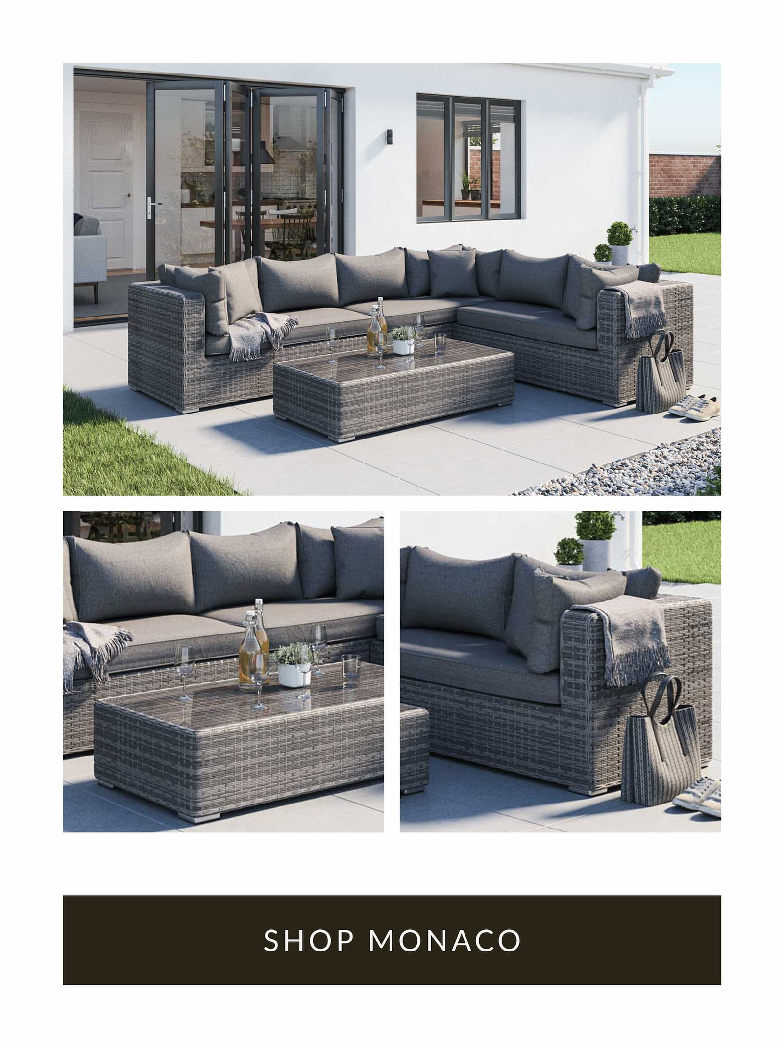 Monaco Rattan Garden Lefthand Corner Sofa Set in Grey