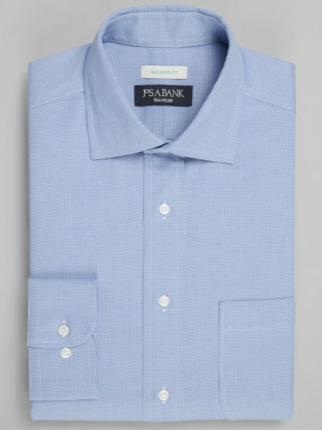 Traveler® Collection Tailored Fit Spread Collar Tattersall Dress Shirt