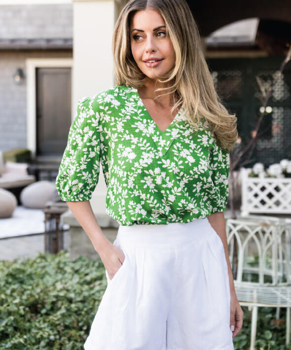 Meadow Puff Sleeve V-Neck Gauze Top
