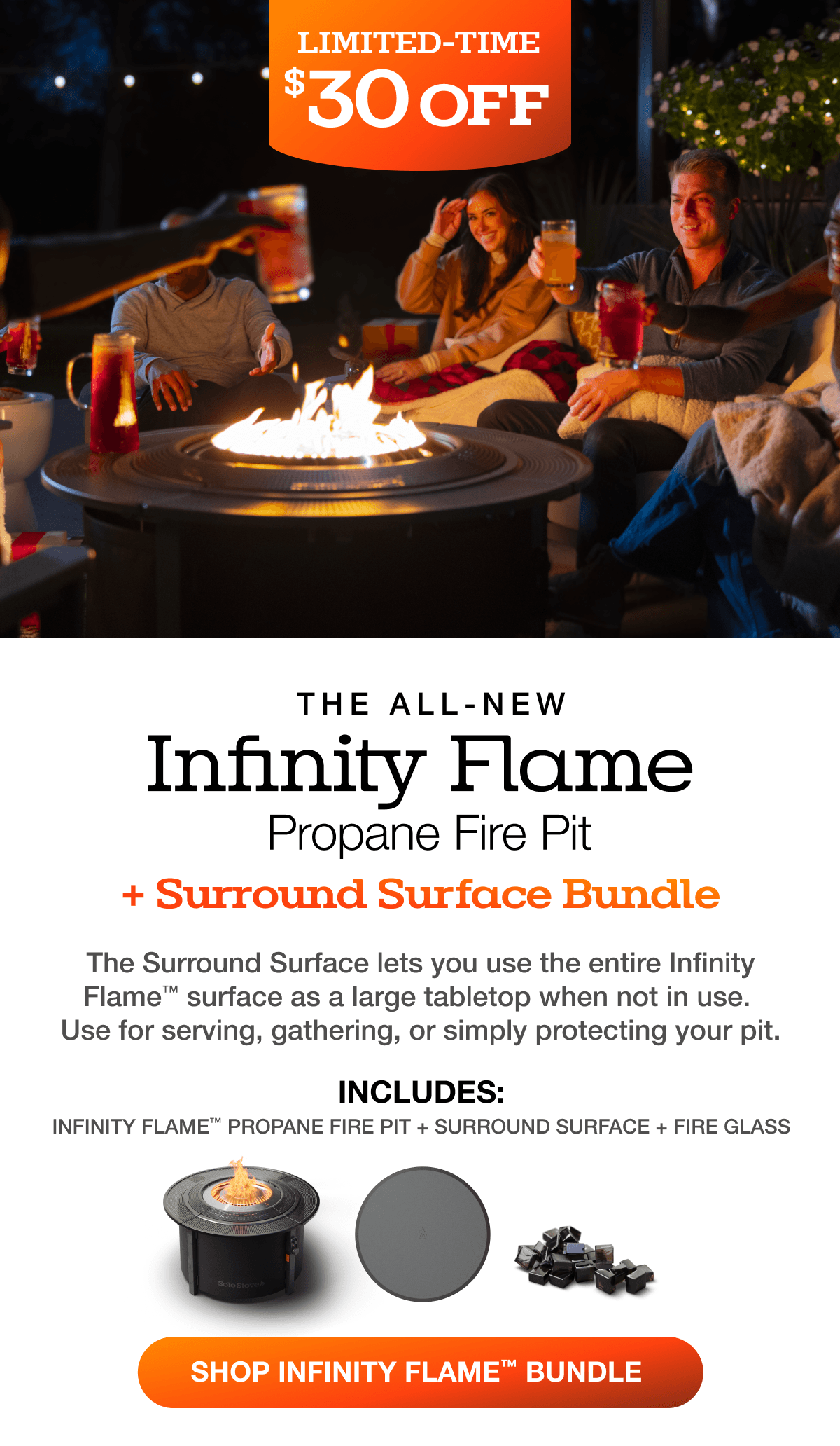 Infinity Flame Propane Fire Pit + Surround Surface