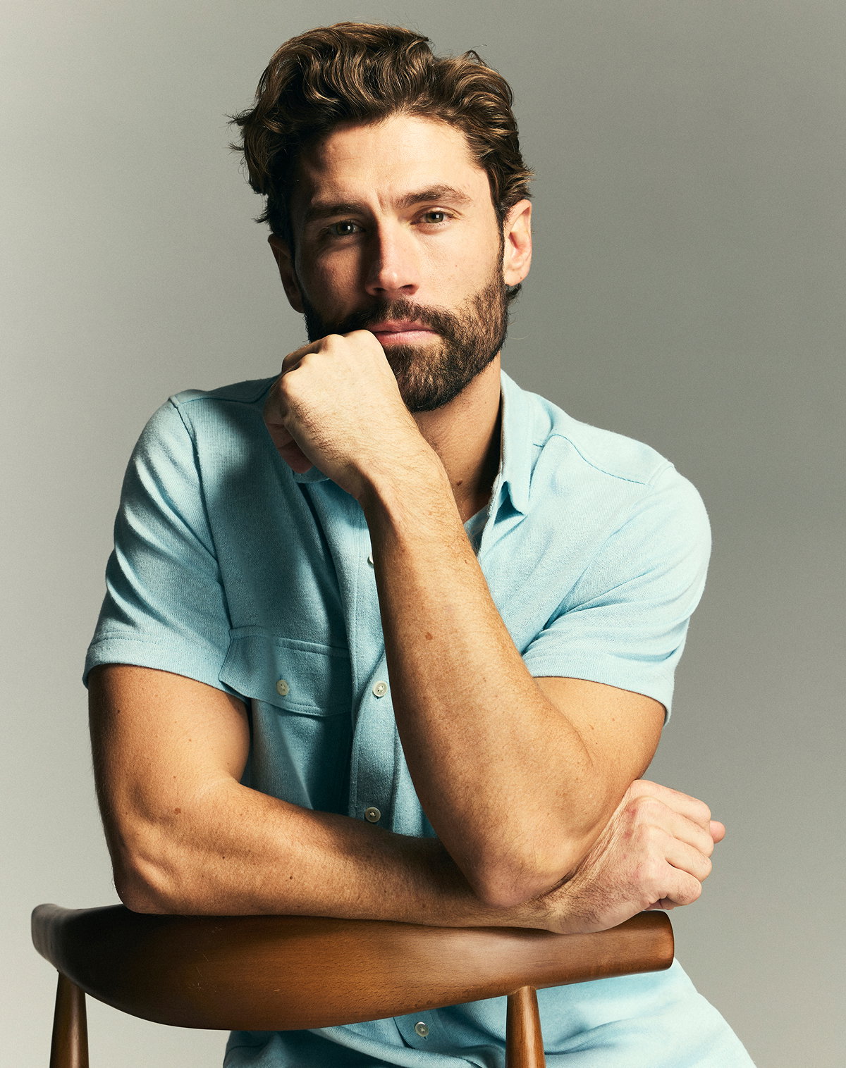 Model wears Billy Reid summer staples.