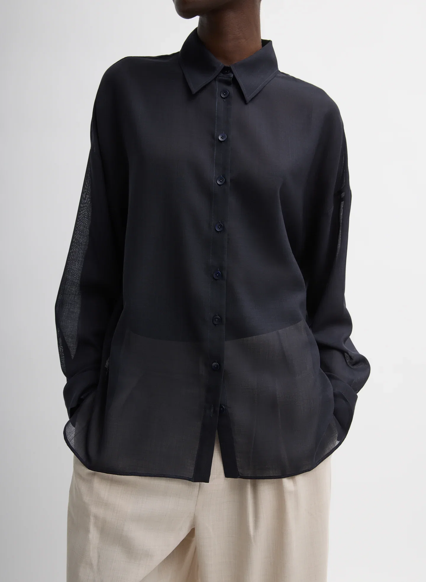 Image of Sheer Wool Gauze Oversized Shirt