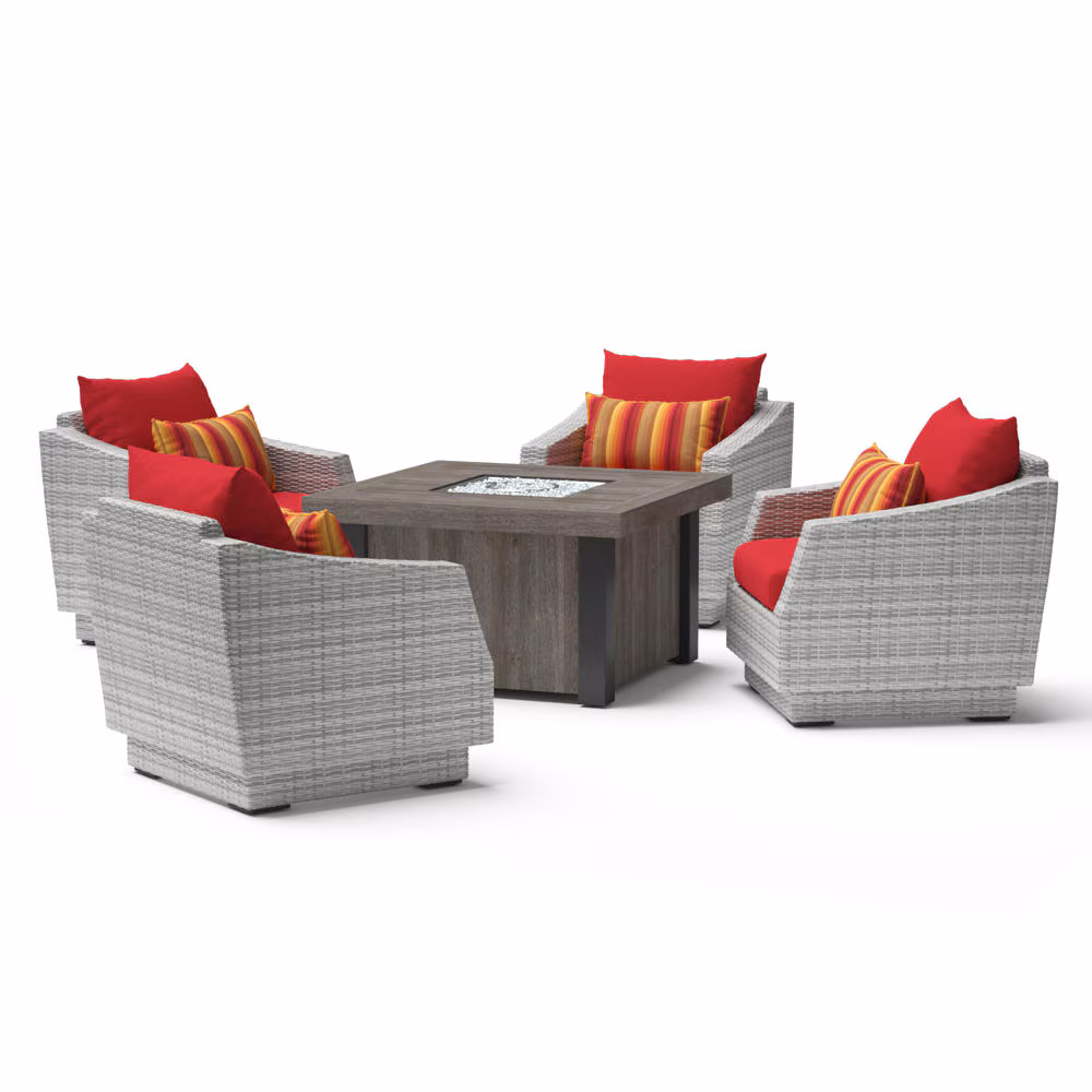 Cannes™ 5 Piece Sunbrella® Outdoor Fire Chat Set - Sunset Red