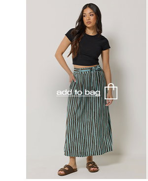 Brown Stripe Belted Maxi Skirt