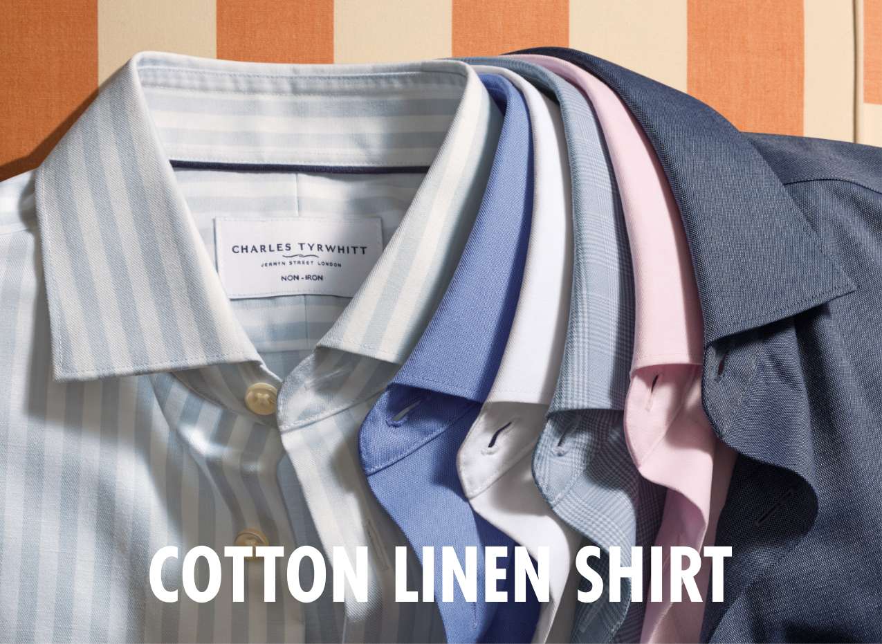 Non-Iron Cotton Linen Stripe Shirt - Ice Blue