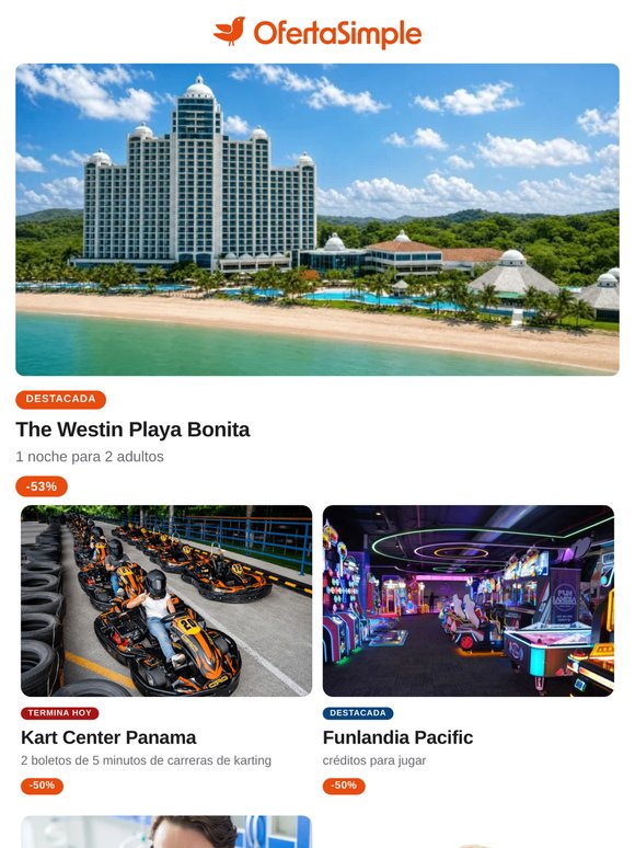 🏎️ Kart Center Panama / 🏨 The Westin Playa Bonita / 🧪 TecnoLab / 🎡 Funlandia Pacific / 🍩 Cinnabon / 🍖 Tony Roma’s