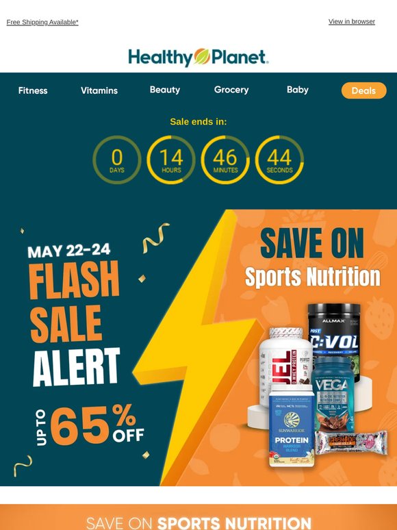 ⚡ FLASH SALE ENDS TONIGHT: Up to 65% OFF Sports Nutrition ends tonight!