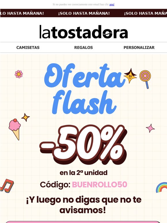 Llévate otra al 50%: ¡termina mañana! ⏰