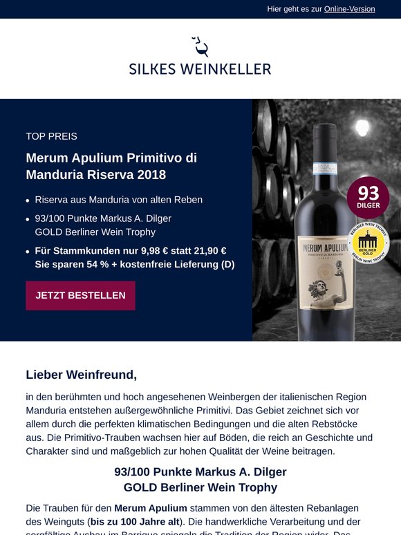 Top Preis: Primitivo Riserva von uralten Reben 54 % reduziert!