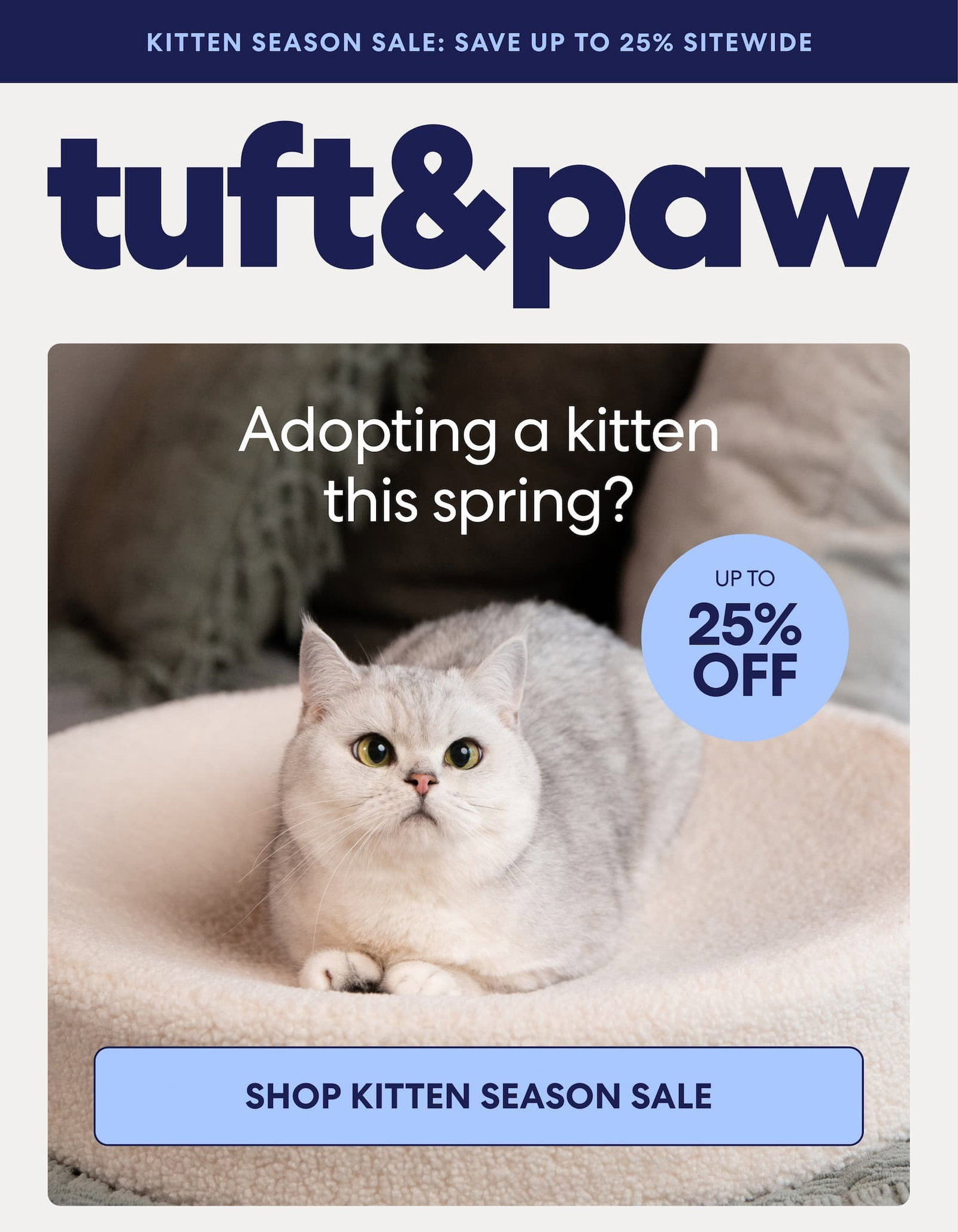 Adopting a kitten this spring? Shop the kitten season sale and save up to 25% off.