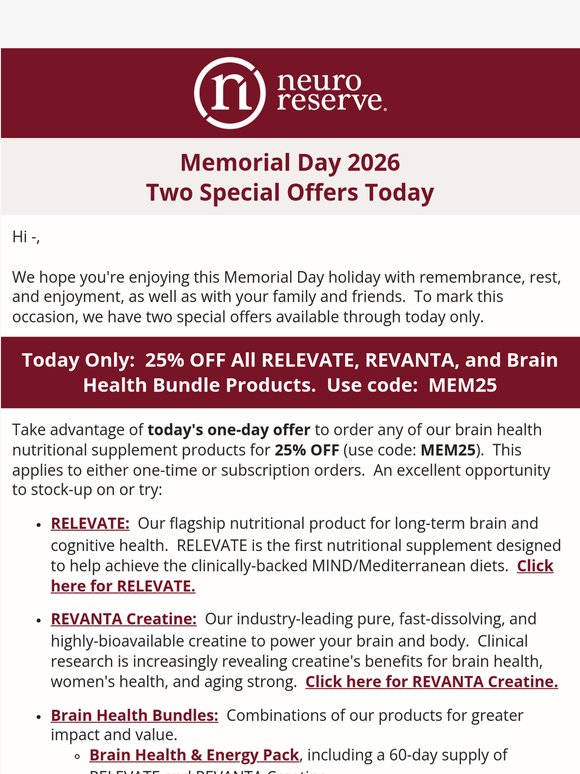 Memorial Day: Two Special Offers Today