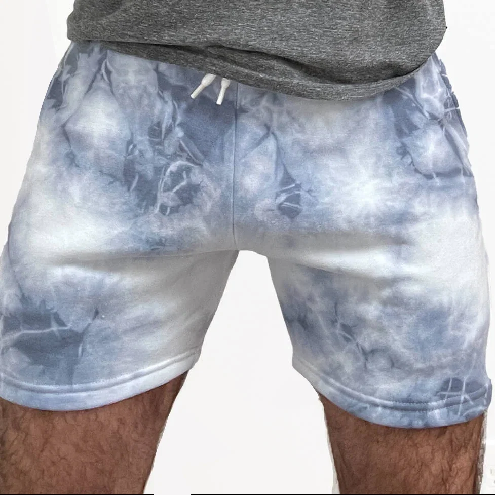 Image of Blue & White Marbled Tie-Dye Hugger Sweat Shorts