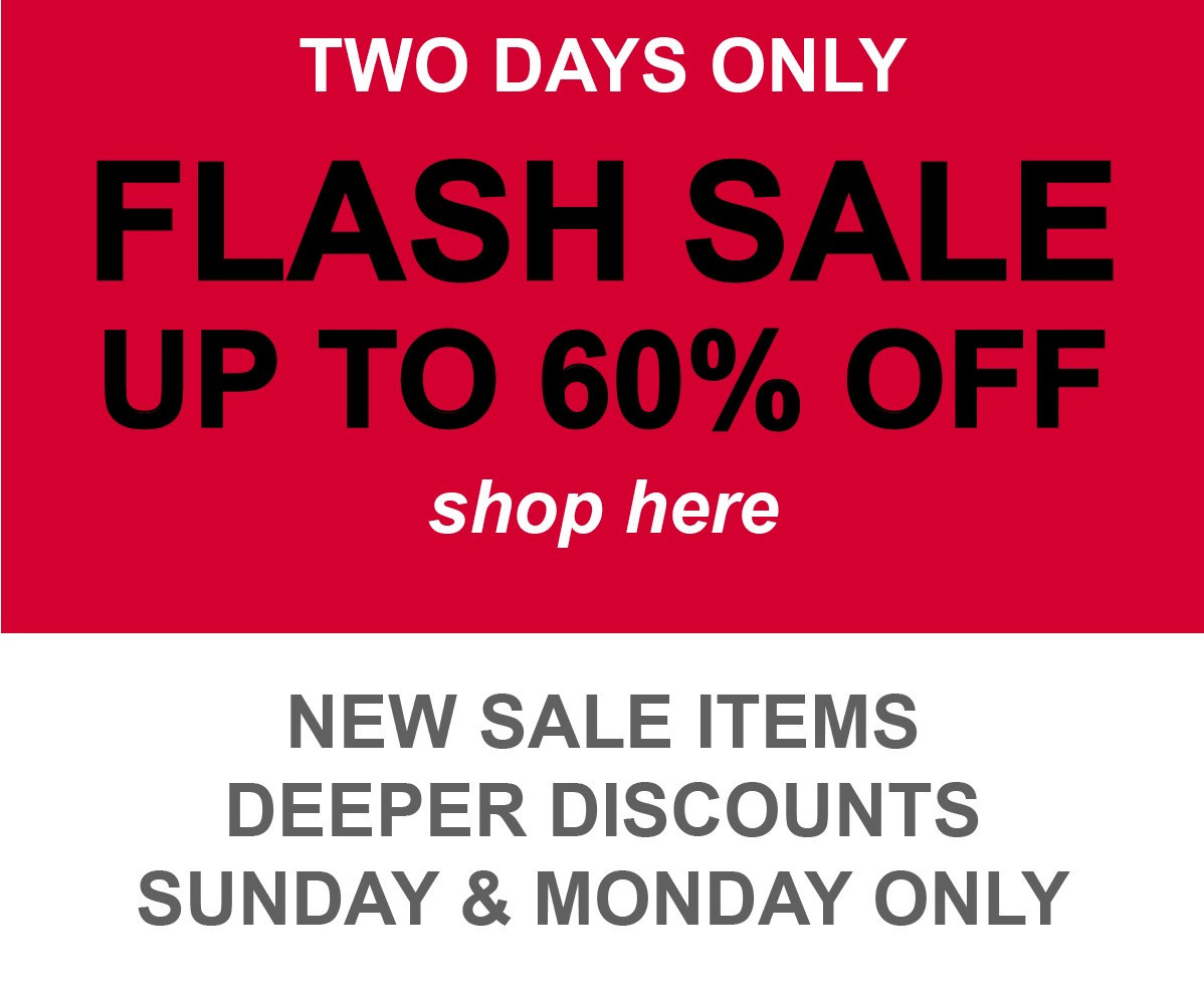 Flash sale banner for Sunday & Monday only, with "Shop Here" call to action.