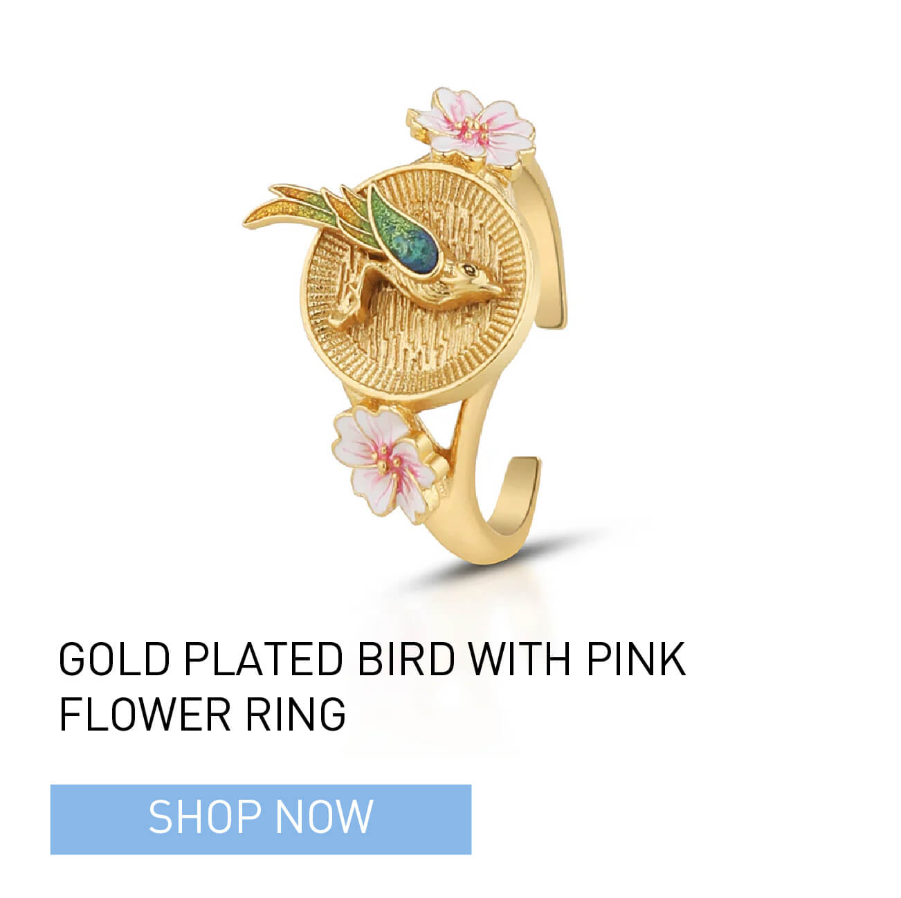 Gold Plated Bird with Pink Flower Ring