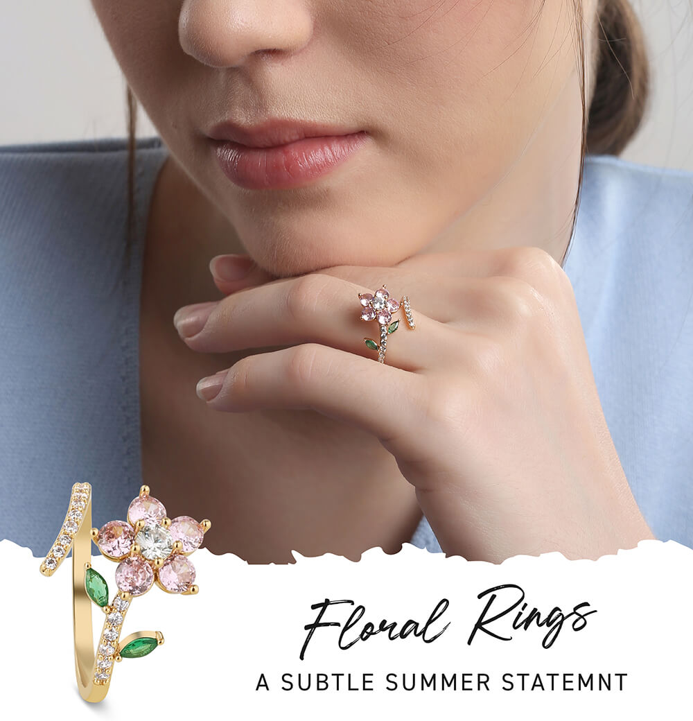 Gold Plated Pink Floral Revolving Ring