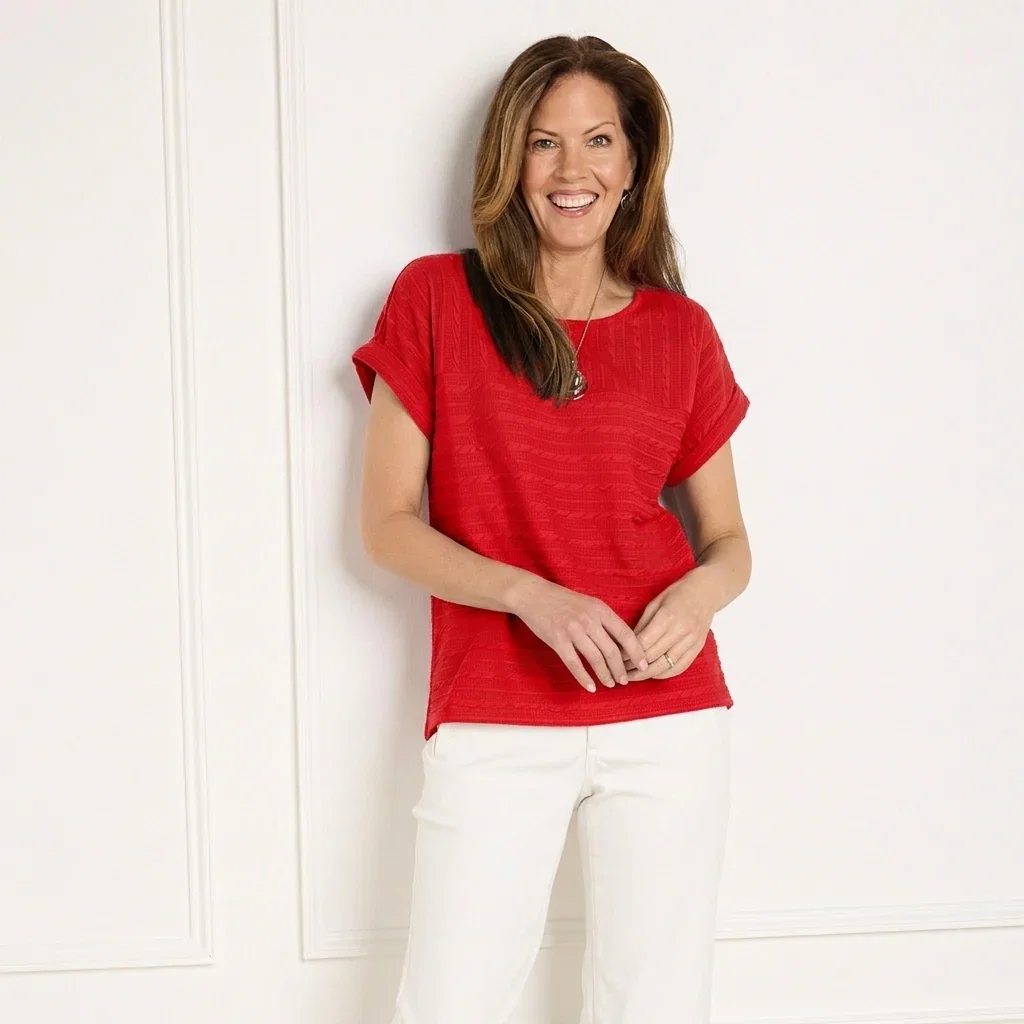 Image of Textured Knit Jacquard Dolman Sleeve Top