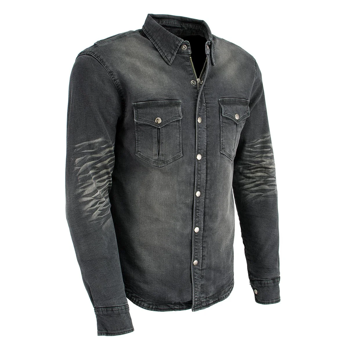 Image of Milwaukee Leather MPM1620 Men's Black Flannel Biker Shirt w/ CE Approved Armor - Reinforced w/ Aramid Fibers