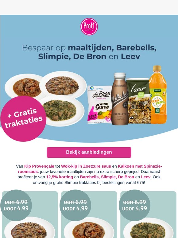Bespaar op maaltijden, Barebells, Slimpie, De Bron en Leev!