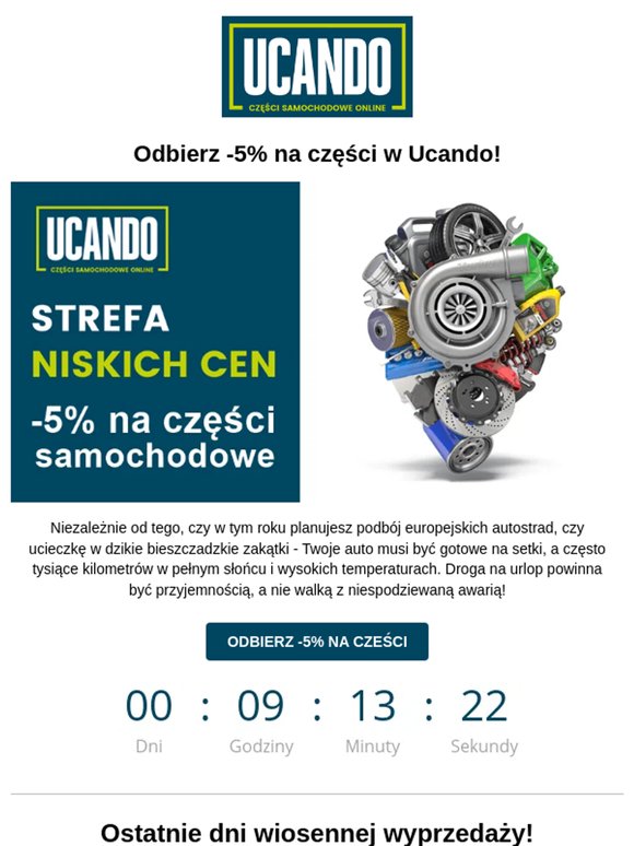 🔧 Odbierz -5% na części w Ucando!