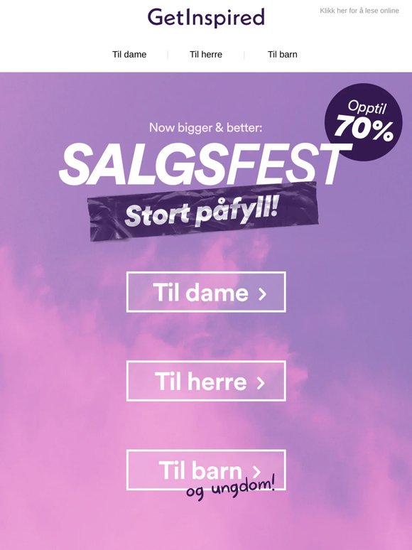 Opptil 70% i alle avdelinger! 🤩✨