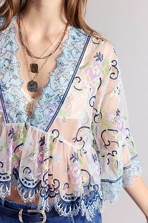 Anna Sui Lady Chatterley Lace V Neck Blouse