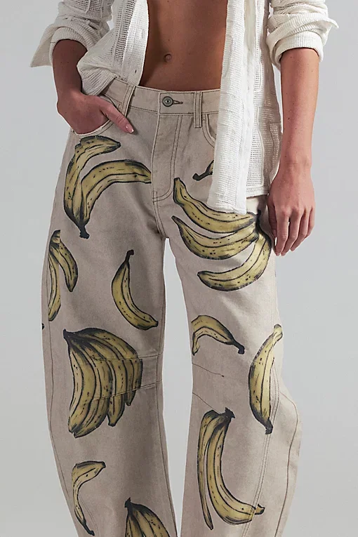 We The Free Good Luck Printed Barrel Jeans