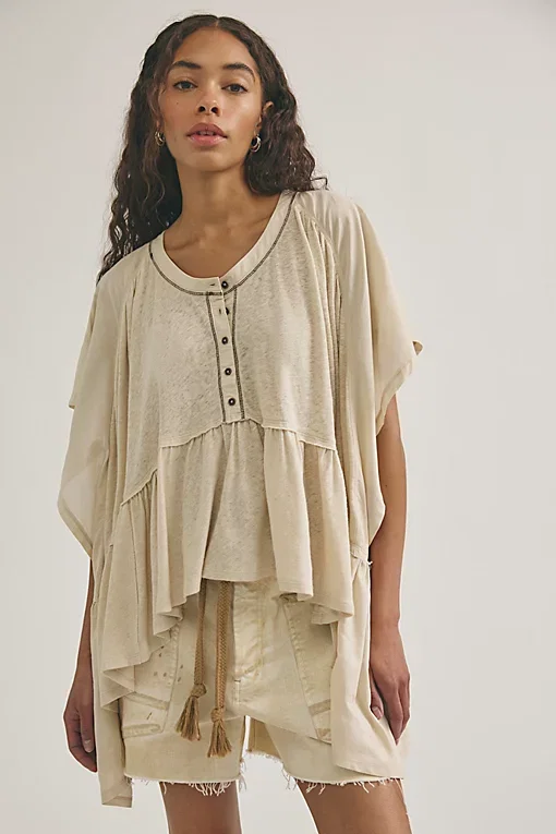 We The Free Daisy Chain Cotton Linen Henley
