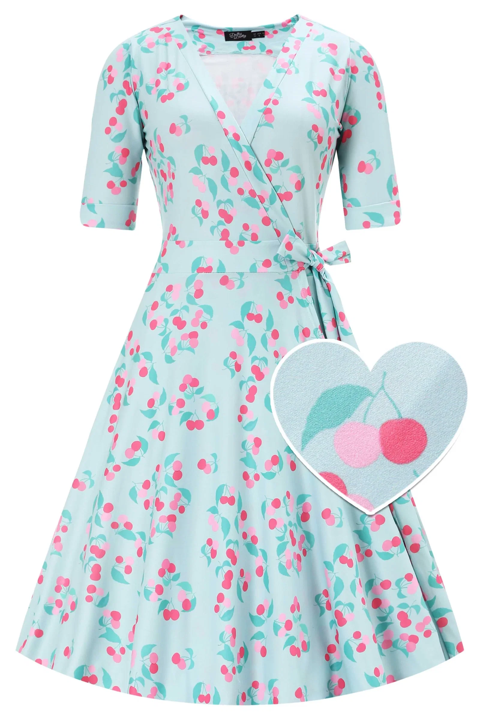 Image of Matilda Baby Blue Cherry Wrap Dress