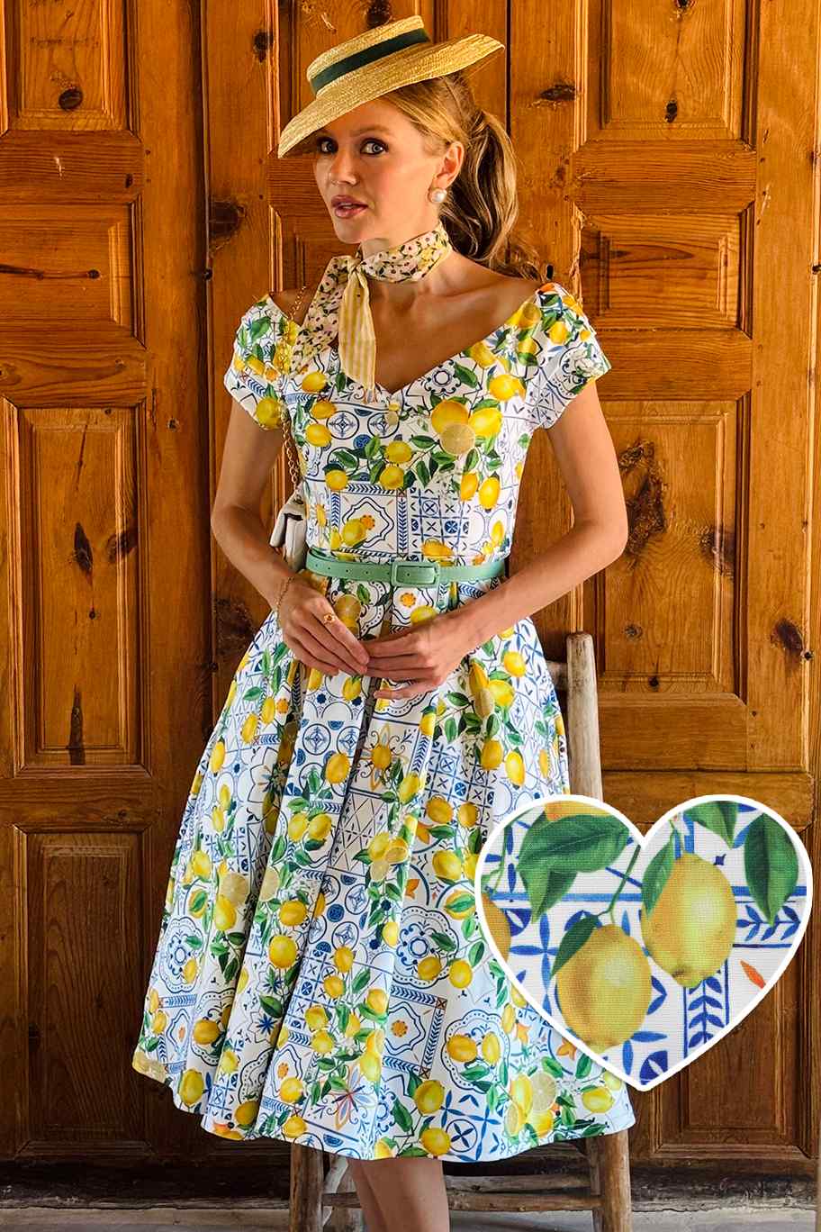 Image of Lily Mediterranean Lemon Off Shoulder Dress