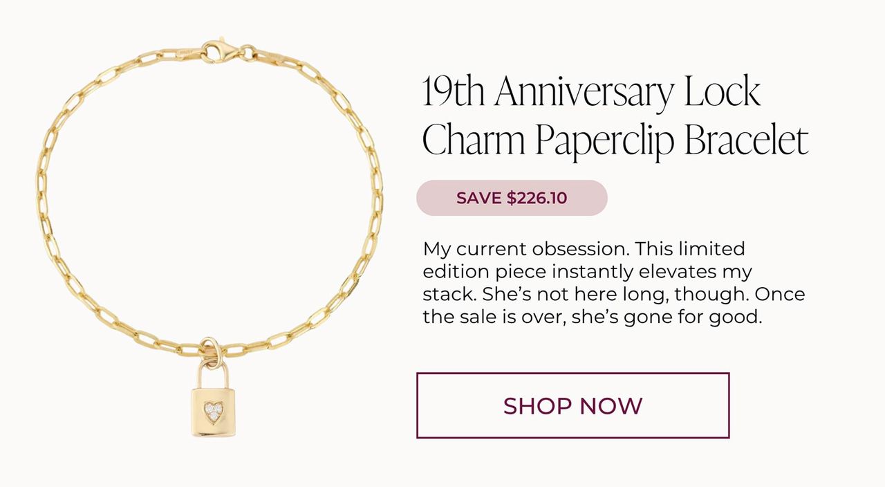 19th Anniversary Lock Charm Paperclip Bracelet  - SAVE $226