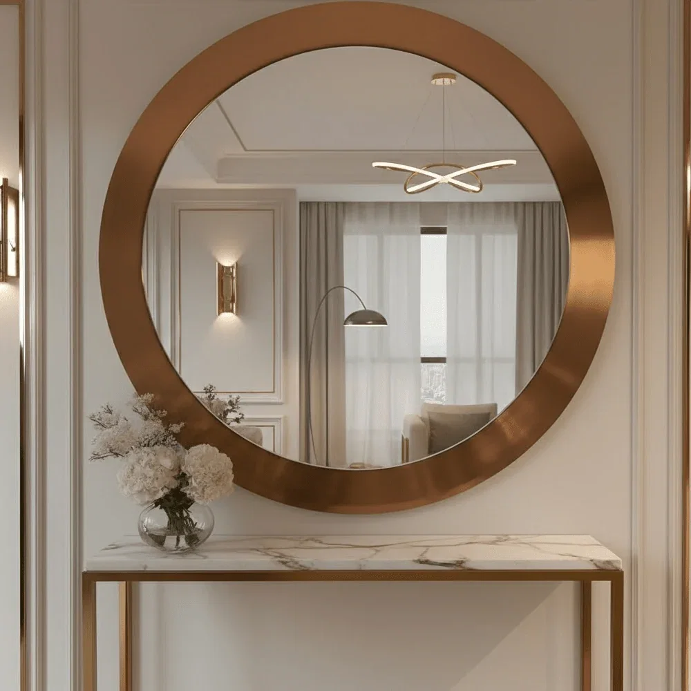Tempus Large Burnished Gold Round Mirror