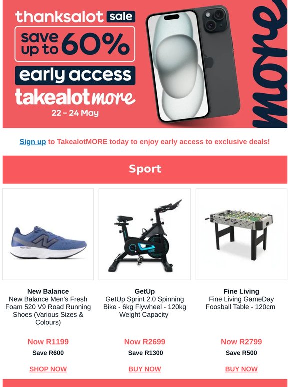 TakealotMORE members get up to 60% OFF Thanksalot early access deals! 🔥❤️