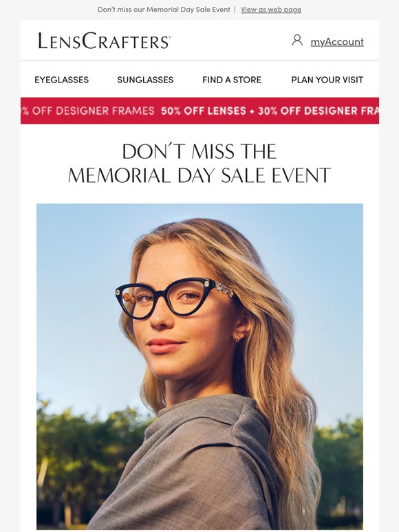 50% off lenses + 30% off designer frames ends soon