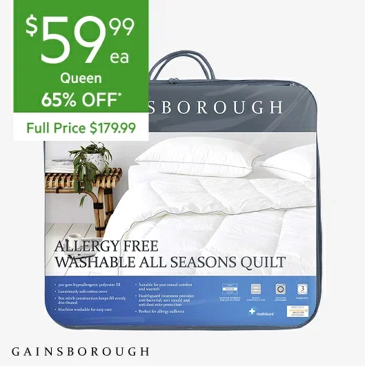 GAINSBOROUGH All Seasons Allergy Free Washable Quilt QB