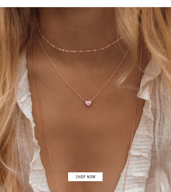 Heart Halskette - rosévergoldet mit rosa Emaille Herz Topas