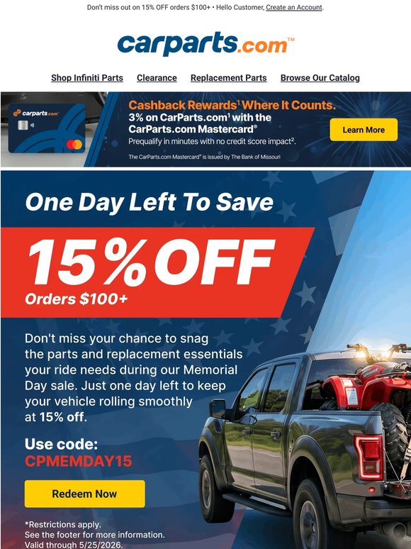 Memorial Day Savings End Tomorrow ⏰