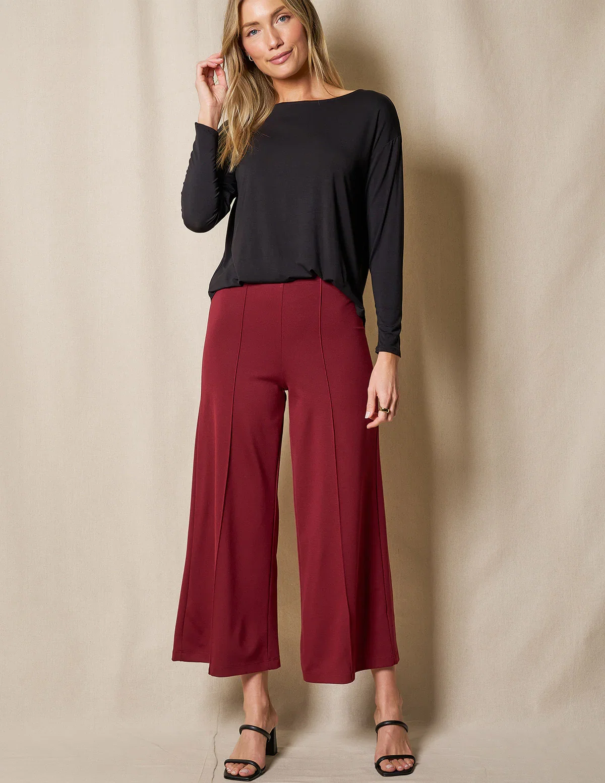 Image of Bamboo Ponte Cropped Pants - Burgundy
