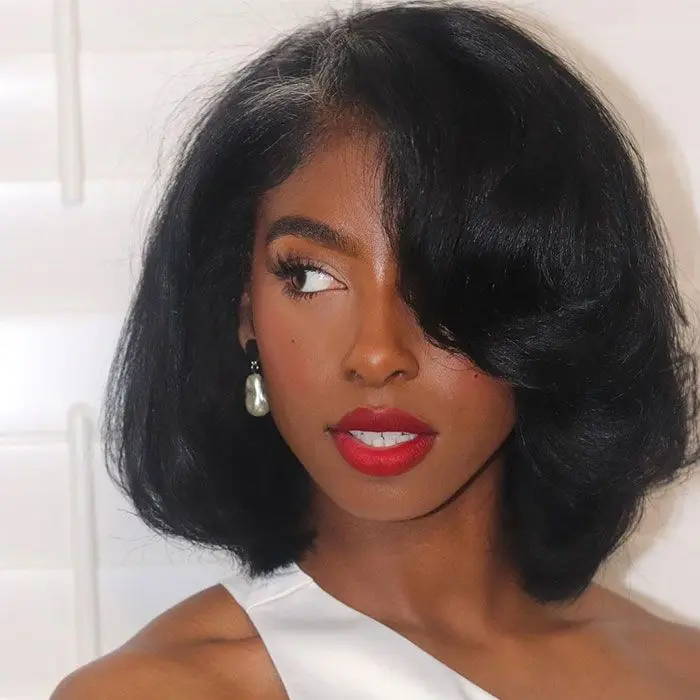 Light Yaki Straight Short Wavy Layered Cut Bob Wig Pre Cut Lace Glueless Human Hair Wigs