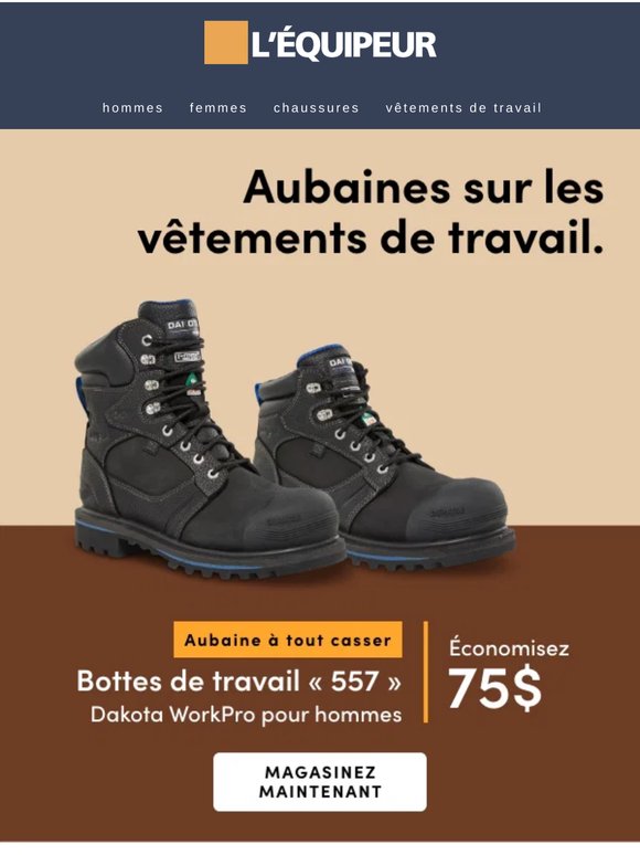 Économisez 75 $ sur les bottes de travail imperméables « 557 » Dakota WorkPro💧