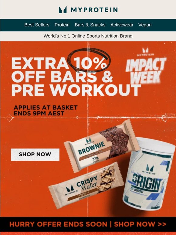 EXTRA 10% OFF Bars & Pre-workout ✨